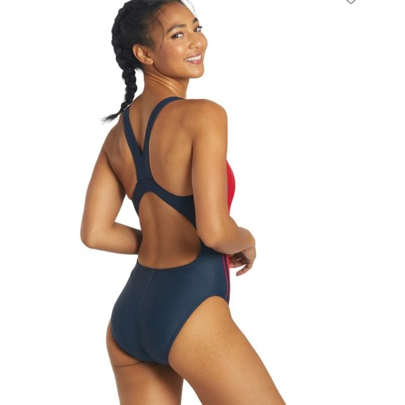 Sporti Blue and Red Piped Splice Wide Strap Swimsuit - Picture 2 of 3